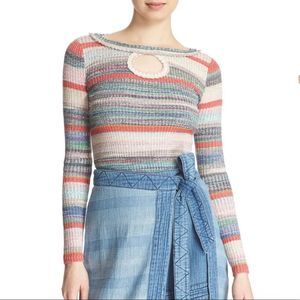 Free People Sunshine Dreamer striped keyhole long sleeve shirt